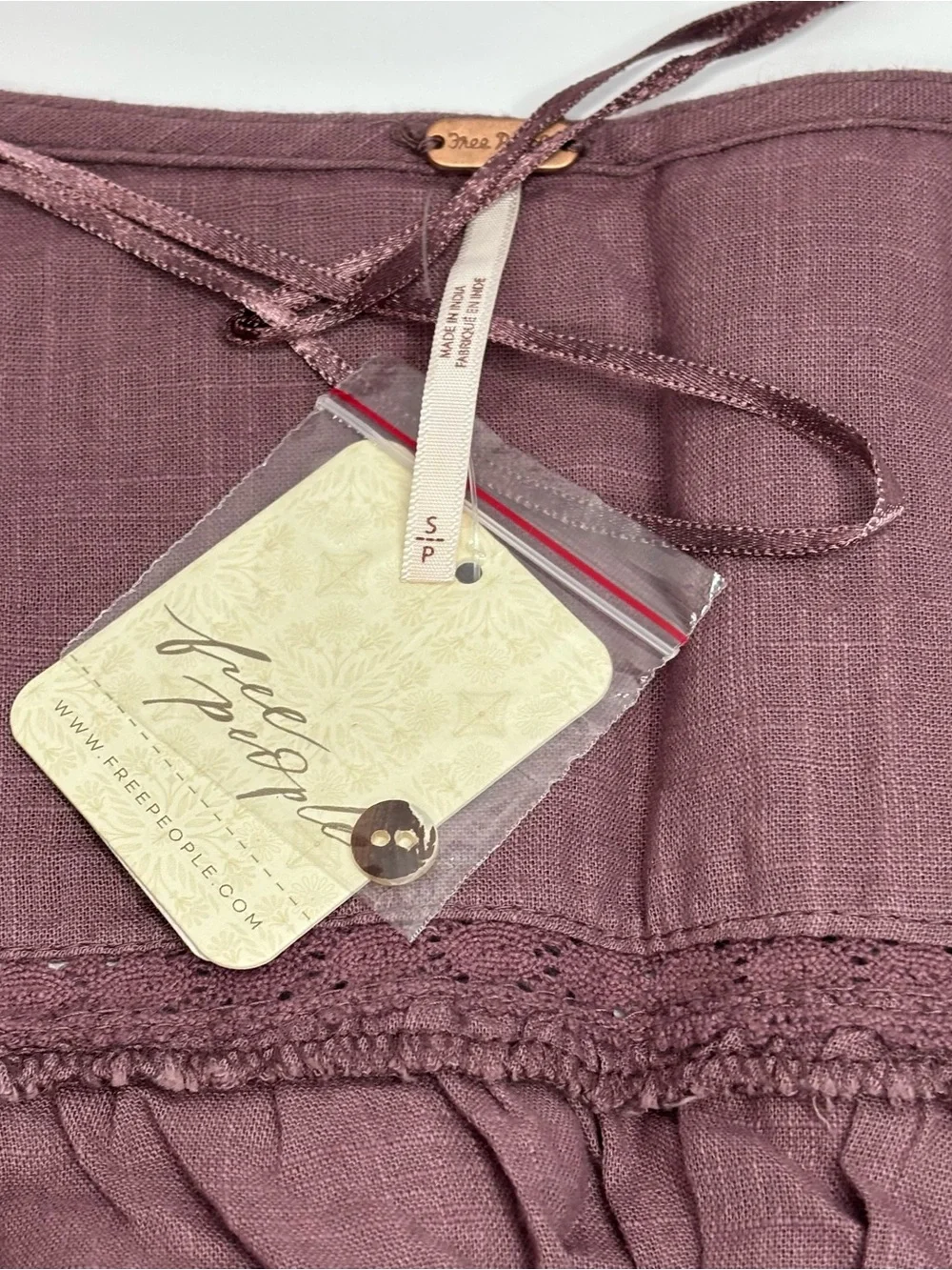 Free People Dusty Mauve Sweetheart Neckline Tiny Button Front Top Small NEW +Tag